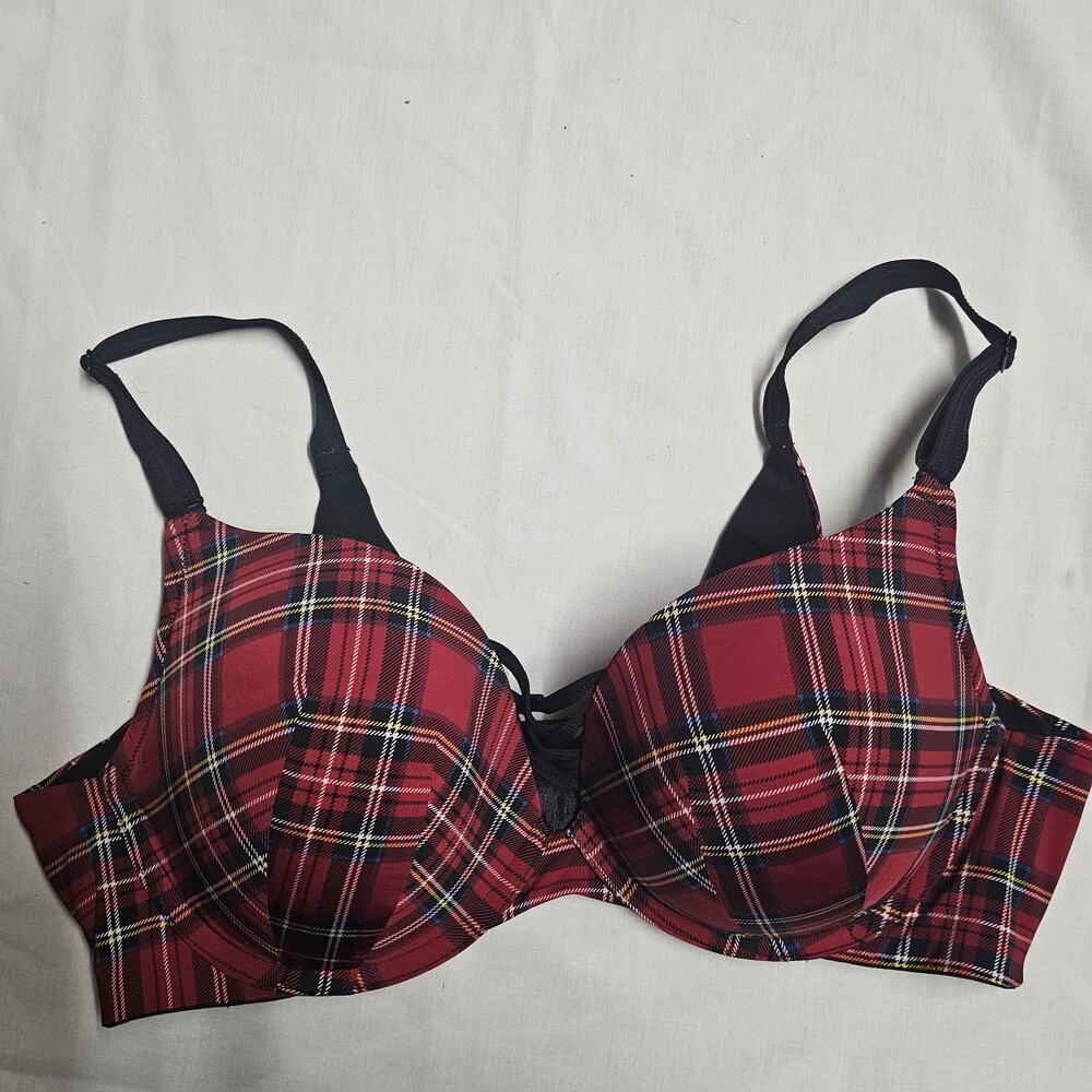 Torrid Curve Push Up Bra 40D Red Plaid Underwired Adjustable Strap Spring Style